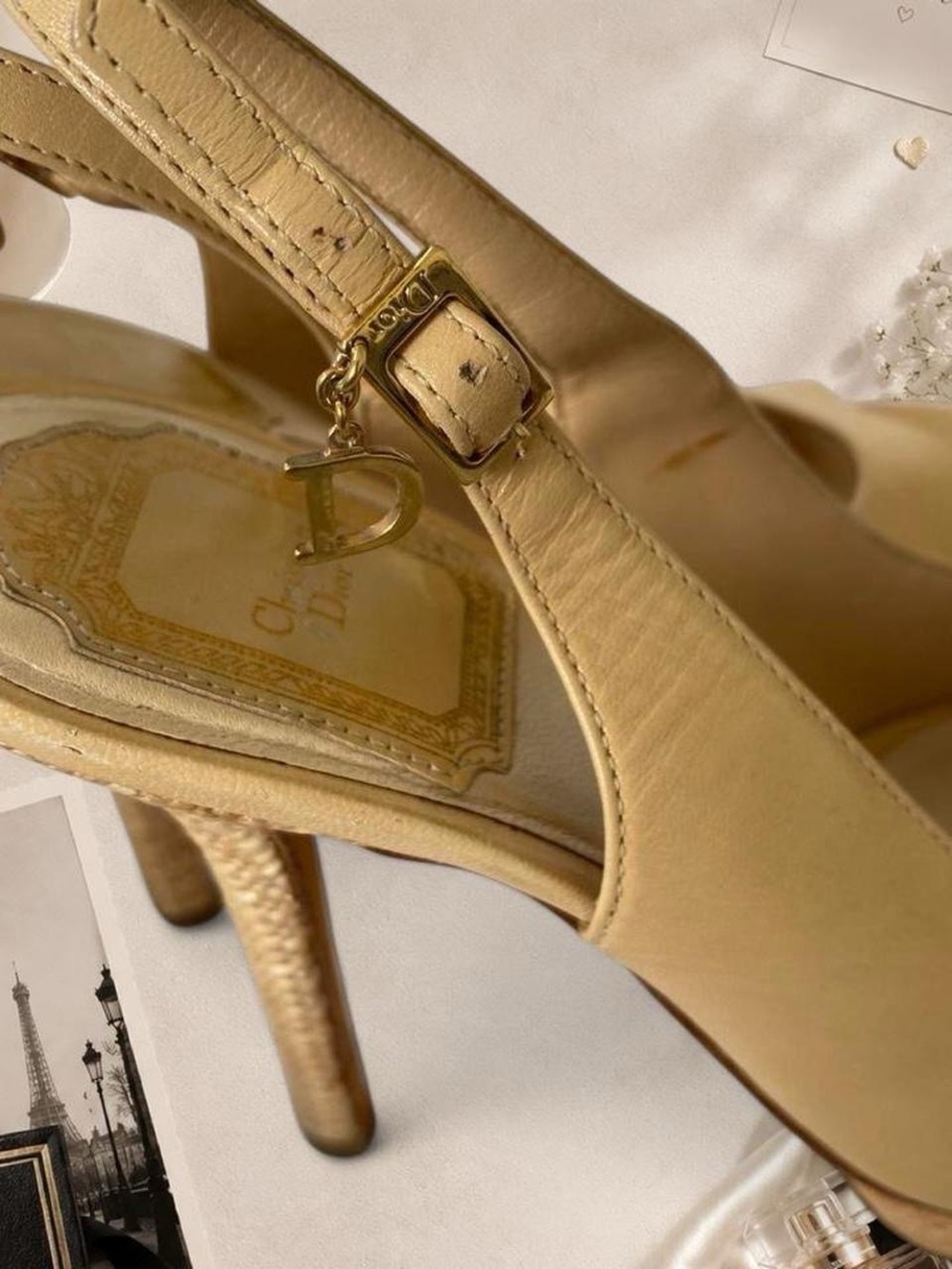 Dior Beige Peep-Toe Slingback Heels - Picture 3 of 8